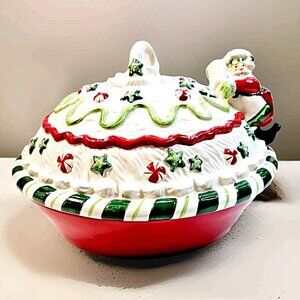 Fitz and Floyd Santa's Kitchen Pie Keeper Ceramic Christmas New In Original Box